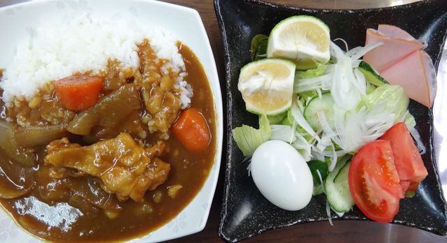 株式会社日食　今日のお昼ごはん　カレー　サラダ