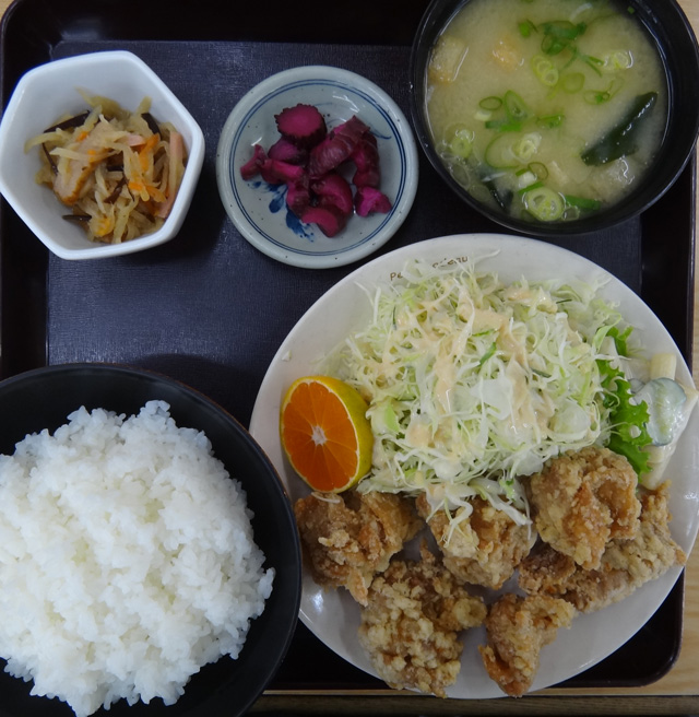 株式会社日食　今日のお昼ごはん　つるや食堂　山口県宇部市　国道２号線沿い　唐揚げ定食　７５０円