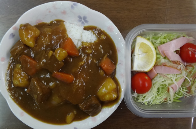 株式会社日食　今日のお昼ごはん　カレー　サラダ