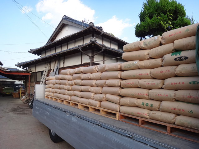 株式会社日食　中津沖代営農組合　古梶組合長　大分県中津市永添　２４年産　新米ヒノヒカリ　産地特選米　積み込み