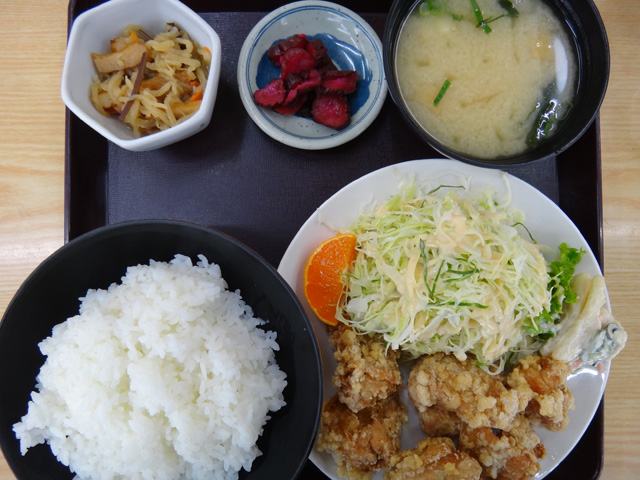 株式会社日食　今日のお昼ごはん　つるや食堂　山口県宇部市　国道２号線沿い　唐揚げ定食　７５０円