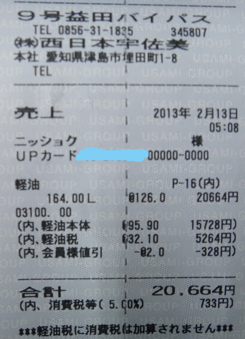 株式会社日食　宇佐美　９号益田バイパス　給油