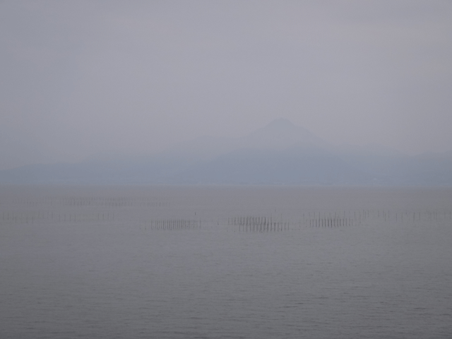 国道５０１号線　熊本県熊本市西区河内町　　有明海　海苔養殖筏　島原半島　雲仙