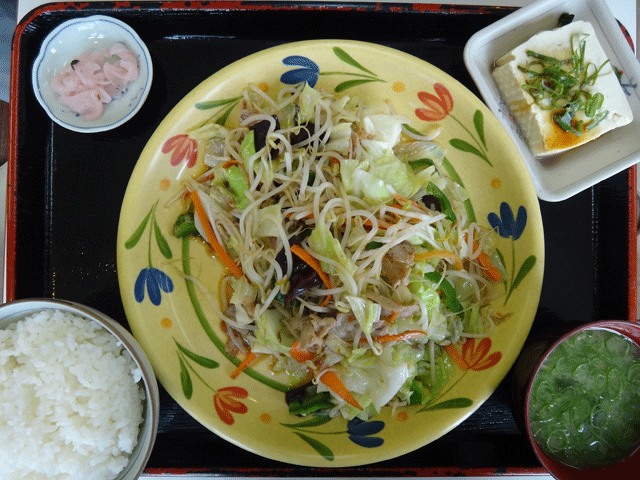 株式会社日食　九州道　山江サービスエリア(上り線)　熊本県球磨郡山江村　肉野菜炒め定食　６７０円