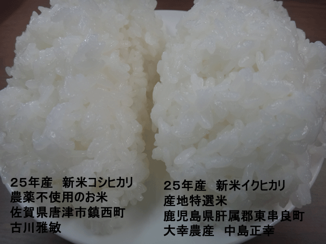 株式会社日食　今日のごはんの試食　２５年　新米コシヒカリ　新米イクヒカリ