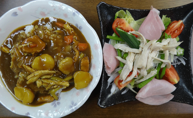 株式会社日食　今日のお昼ごはん　カレー　サラダ