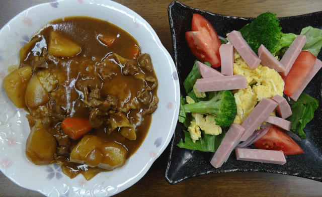 株式会社日食　今日のお昼ごはん　カレー　サラダ