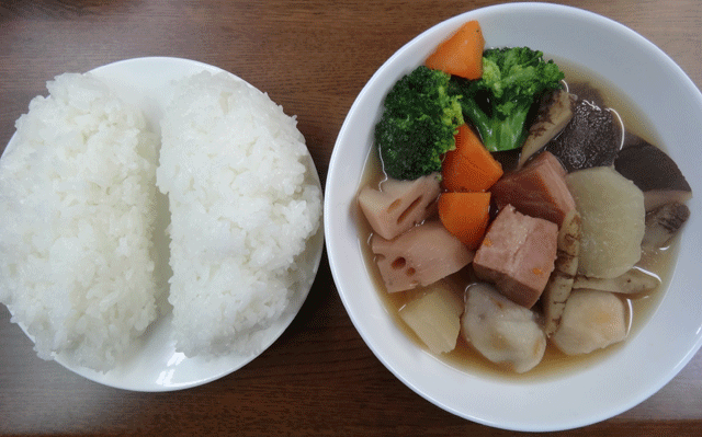 株式会社日食　今日のお昼ごはん　ごはん　ポトフ