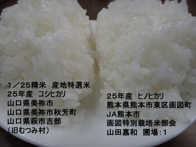 株式会社日食　今日のごはんの試食　産地特選米　ヒノヒカリ　コシヒカリ