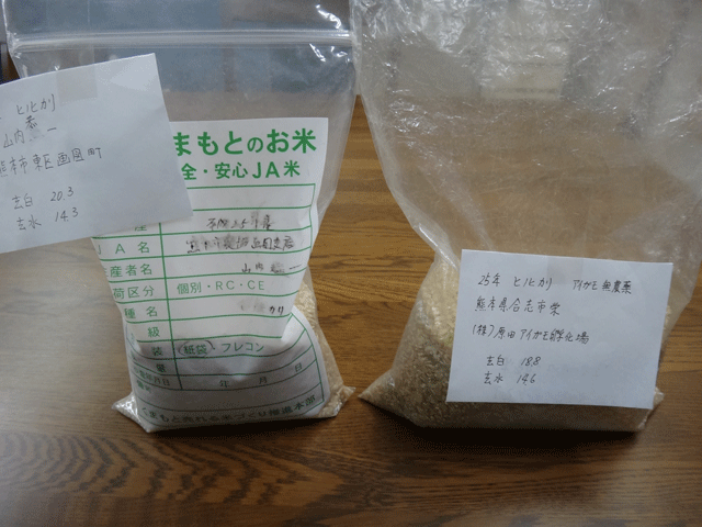 株式会社日食　２５年産　熊本県　ヒノヒカリ　試験精米　食味値測定　炊飯試験