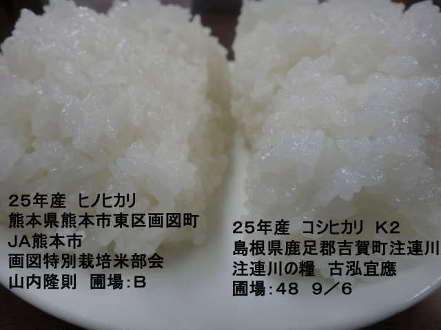 株式会社日食　今日のごはんの試食　産地特選米　ヒノヒカリ　コシヒカリ