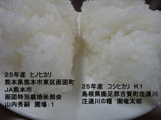 株式会社日食　今日のごはんの試食　産地特選米　ヒノヒカリ　コシヒカリ