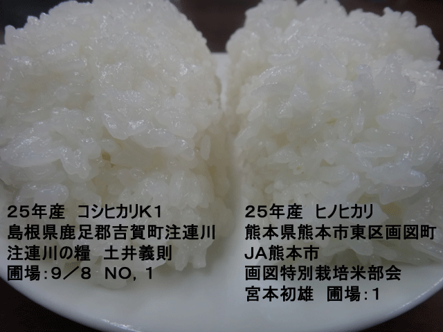 株式会社日食　今日のごはんの試食　産地特選米　但馬村岡米極　２５年産　ヒノヒカリ　コシヒカリ