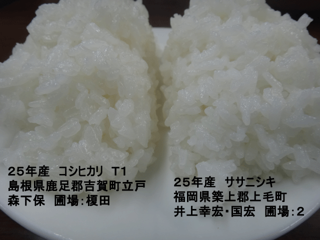 株式会社日食　今日のごはんの試食　２５年産　ササニシキ　コシヒカリ