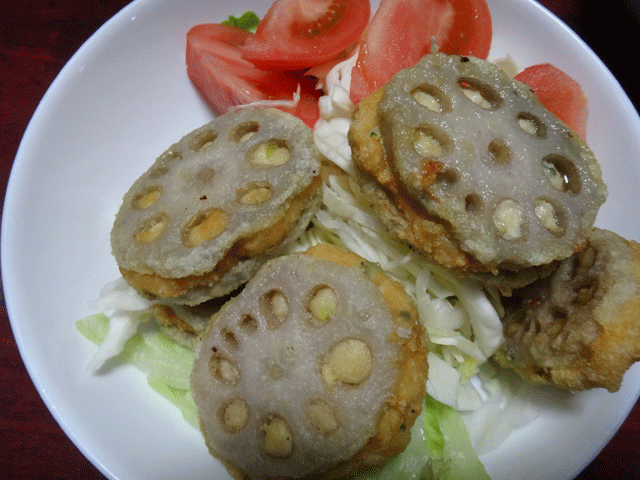 株式会社日食　晩ごはん　レンコンのはさみ揚げ 