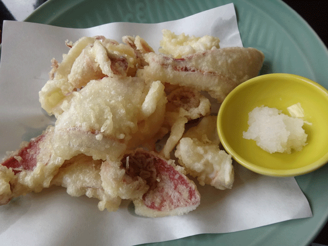 株式会社日食　今日のお昼ごはん　お魚処 玄海　佐賀県唐津市呼子町殿ノ浦　いか活き造り膳　２７００円税込　下足の天ぷら