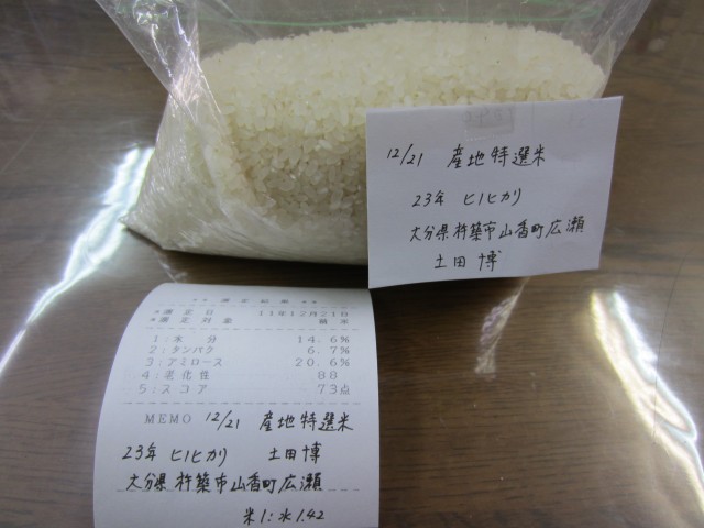 コメショウ　産地特選米　食味値測定　試食